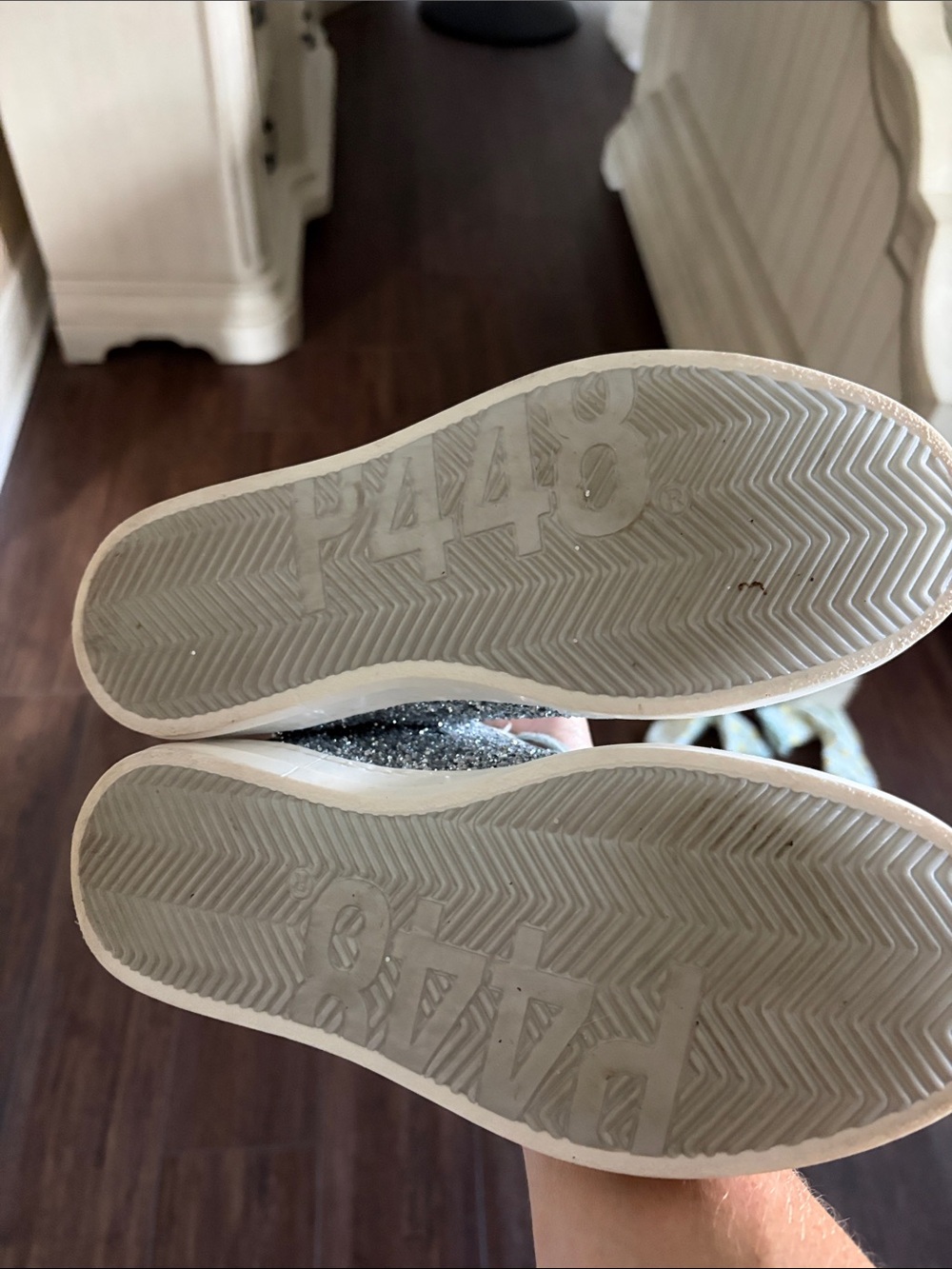 P448 Women's Silver Glitter Slip-On Sneakers with Cream Soles